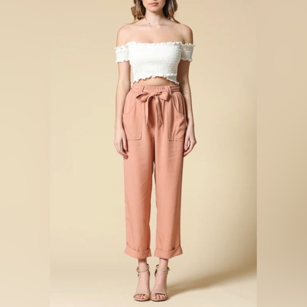 🆕 Illa Illa Tencel Belted Pants - Salmon (B6)
